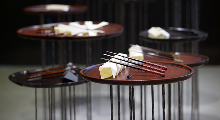 Chopsticks are placed on a small dining table at Jeo-Jip. The gallery is helping to spread many aspects of Korea's dining culture, as well as many Korean arts and traditions. 