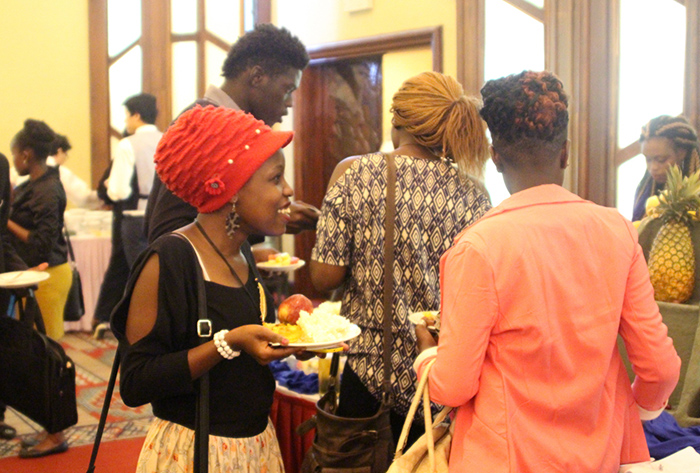 Visitors to the 'Day With Korean Culture Abroad,' a local festival organized by the King Sejong Institute in Nairobi, enjoy all the different kinds of Korean food on offer at the event.