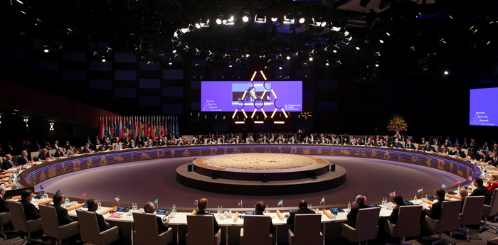 Global leaders attend the opening session of the 3rd Nuclear Security Summit in The Hague, the Netherlands, on March 24.
