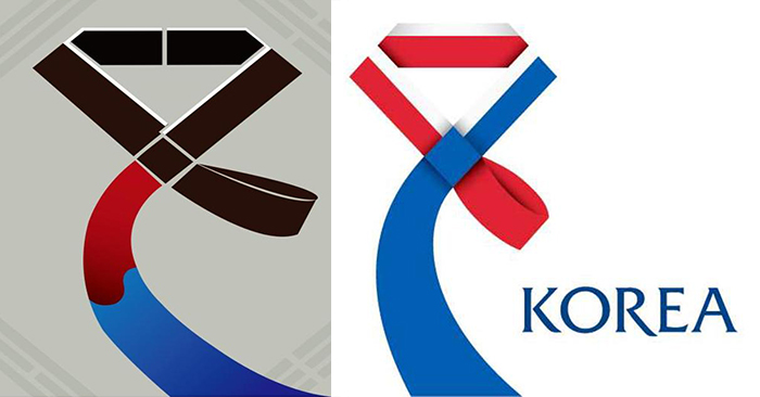 (Left) The draft design based on the shape of a woman's Hanbok coat tie won a recent national branding contest. The government's stamp for an 'excellent culture certificate' was based on the original draft.
