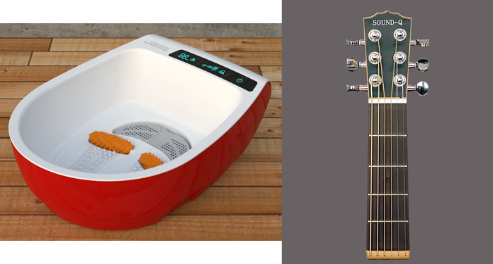  Sound-Q's portable guitar practice machine (right) and Grentec's athlete's foot treatment device 