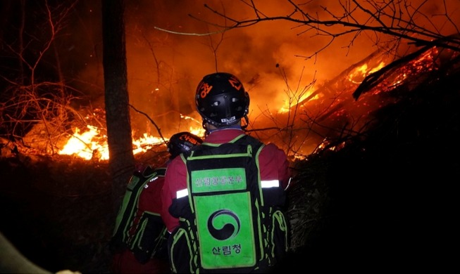 أعضاء خدمة الغابات يرتدون بدلة الرجل الحديدي لإطفاء حرائق الغابات