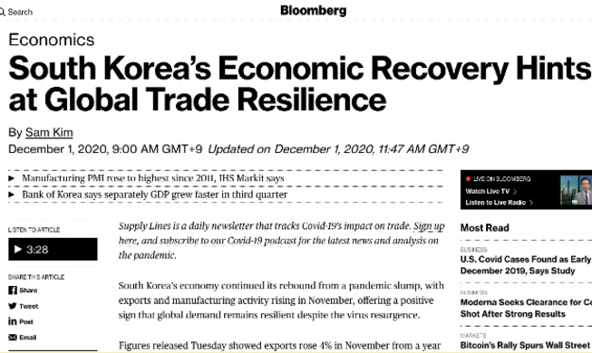 بلومبرج انتعاش الاقتصاد الكوري إشارة لتعافي التجارة العالمية