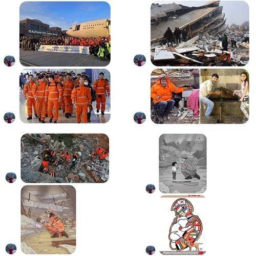 الصبي التركي حسين يرفق مع رسالة الشكر صورة له مع فرقة إغاثة حالات الطوارئ الكورية الجنوبية والرسمة التوضيحية لتلك الصورة بقلم الفنان ميونغ مين-هو والتي أثارت اهتمام العديد على مواقع التواصل الاجتماعي لكونها رسمة تجسد التضامن بين كوريا الجنوبية وتركيا.