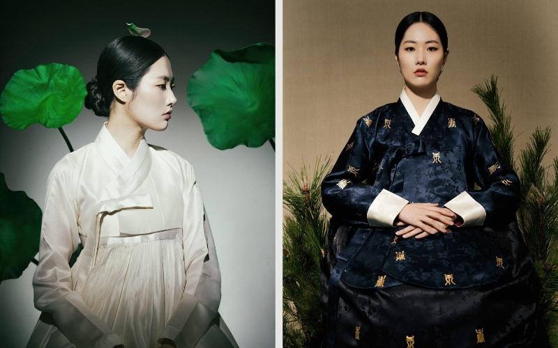 الصورة على اليمين تحتوي العمل 'شيمدو' وعلى اليمين 'مانغيانغ ' بشكل مختلف، وهذه الأعمال التي تم بناؤها على قصة ' تشيم تونغ' وتم استخدام عناصر طبيعية متمثلة في أوراق النباتات وأيضًا المكون الأساسي هو الهانبوك(حقوق ملكية الصور محفوظه للمصور يانغ هي جين)