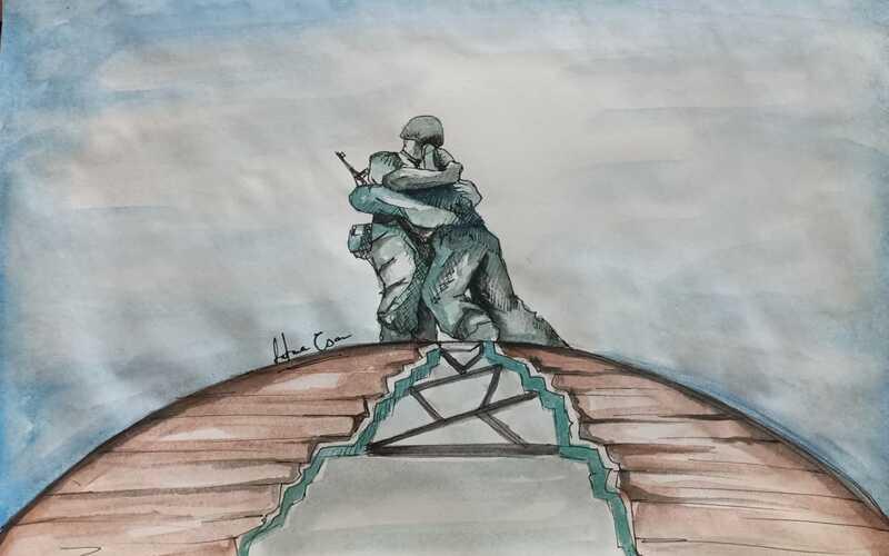 رسمة تمثال 'الأخويين' (الصورة من فاطمة عصام وتم أخذ الأذن بالاستخدام)