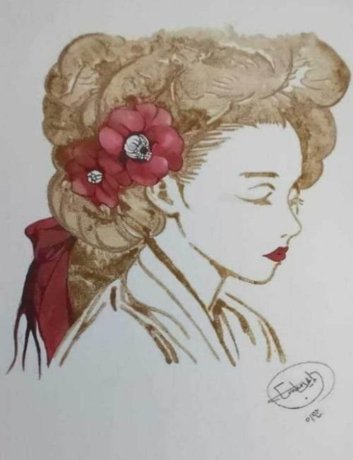 رسم إيمان بالقهوة لفتاة كورية بتصفف شعر مميز الصورة من إيمان مع الأذن.