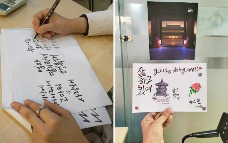 مشاركة ياسمين بدورة الكاليجرافي وتعلمها فن الخط الكوري في المركز الثقافي الكوري في مصر. (حقوق ملكية الصور محفوظة لياسمين عبد الفتاح)