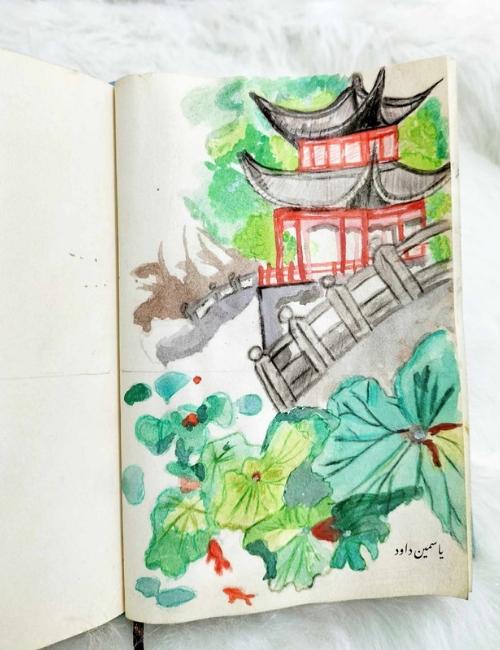 مشاركة ياسمين في مسابقة كيتو دبي للرسم التي شاركت به برسم لمنزل كوري تقليدي. (حقوق ملكية الصور محفوظة لياسمين عبد الفتاح)