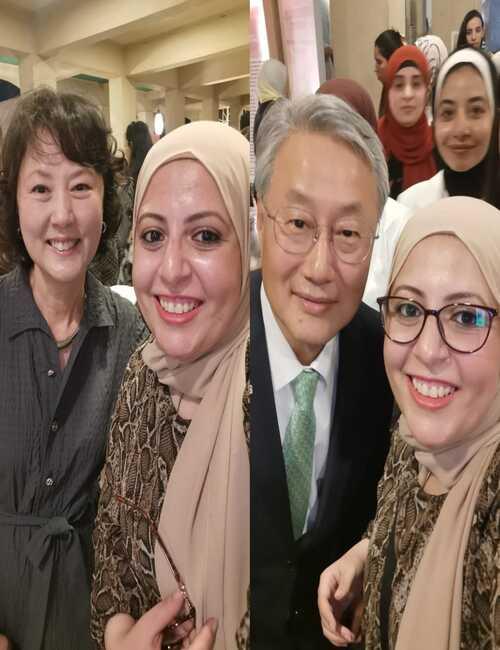 صورة تذكارية للمراسلة الفخرية مع السفير الكورى لدى مصر وحرمه.