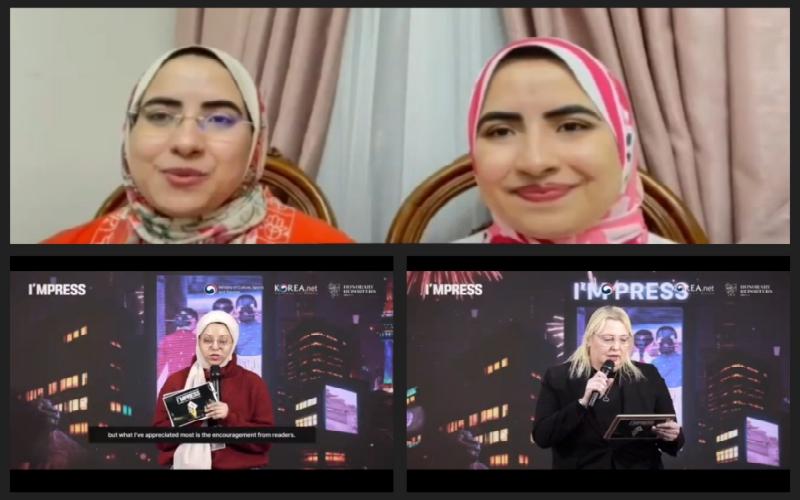صورة موضحة لكل من اسراء وسلوى وغادة و ترايسي. (المصدر لقطة شاشة من هاتفي أثناء حضوري للحفل المراسلة الفخرية أميرة فرحات)