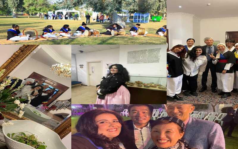 مجموعة من الصور لـ’إيمان بدر‘ من عدة حفلات خاصة بالسفارة الكورية. (الصورة من ’إيمان بدر‘ بعد الحصول على موافقتها والتصميم من أمنيه أمير)