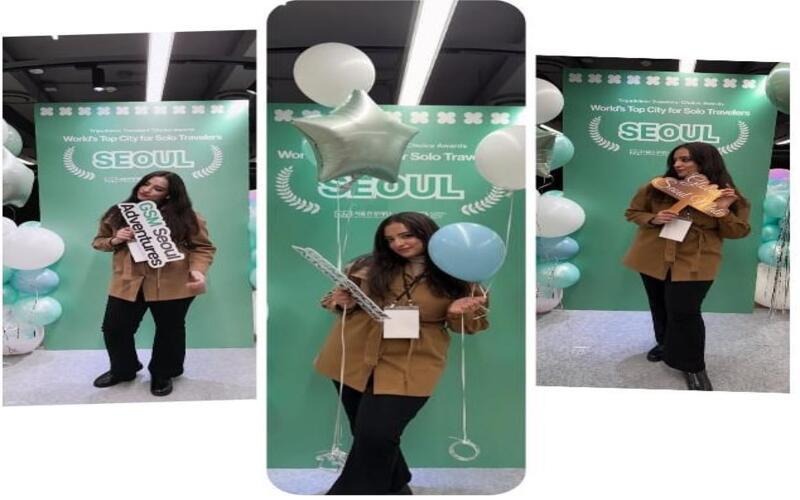 صور لعلياء عرفة أثناء مشاركتها مع مؤسسة جلوبال سيئول ميت لعام 2025. (الصورة من علياء عرفة وتم الحصول على إذن منها لاستخدامها، تصميم ندى فوزي)