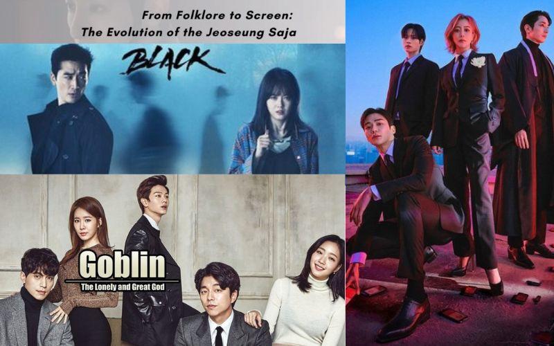 تظهر الصورة عنوان المحاضرة الخاصة بشخصية قابض الأرواح في الدراما الكورية، وبوسترات مسلسلات الغد، العفريت والأسود. (الصور من نتفلكس، ليندز ويليامز، رومانسينغ ذا غوثيك)