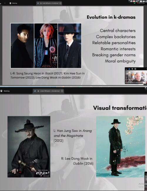 تظهر الصورة لقطتي شاشة من العرض التقديمي المستخدم في المحاضرة خلال هذا الجزء. (الصور من ليندز ويليامز، رومانسينغ ذا غوثيك)