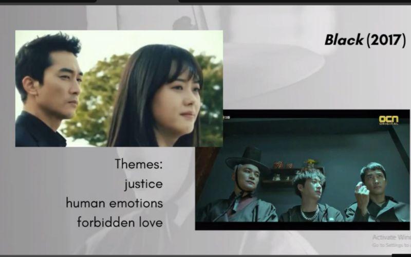 تظهر الصورة لقطة شاشة من العرض التقديمي خلال الجزء المتعلق بمسلسل الأسود. (الصورة من ليندز ويليامز، رومانسينغ ذا غوثيك)