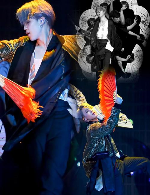 في حفل جوائز ميلون الموسيقية لعام 2018، وخلال الأداء الأسطوري لفرقة بي تي إس، أذهل جيمين من بي تي إس العالم بإطلالته المذهلة بالهانبوك. (الصورة من ’ليسل‘ وتم أخذ الإذن باستخدامها)