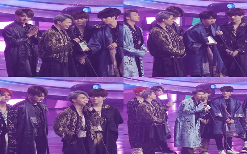 في حفل جوائز ميلون الموسيقية لعام 2018، حصلت فرقة بي تي إس على جائزة. (الصورة من إسراء الزيني)