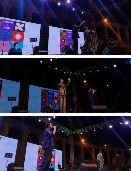 تظهر الصور أداء المغنيان 'كيسو' و'جيهون' أثناء عرضهما الأول في الأردن وذلك ضمن مهرجان جرش لعام ٢٠٢٥. (الصور من المراسلة أسيل السيلاوي)