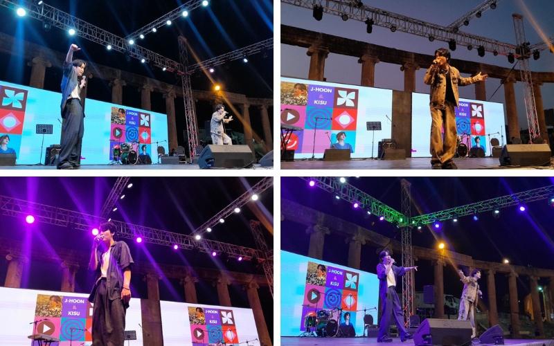 تظهر الصور أداء المغنيان 'كيسو' و'جيهون'، ضمن أدائهم ضمن مهرجان جرش لعام ٢٠٢٥. (الصور من أسيل السيلاوي)