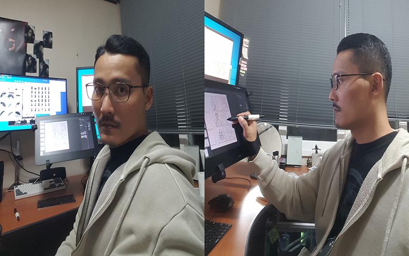 الفنان الكوري 'تشوي كيو سوك'، أحد مؤلفي ويبتون ’هيل بوند (الجحيم)‘، أثناء قيامه برسم أحد مشاهد العمل. (الصور من الفنان الكوري 'تشوي كيو سوك'وتم أخذ الإذن باستخدامها)