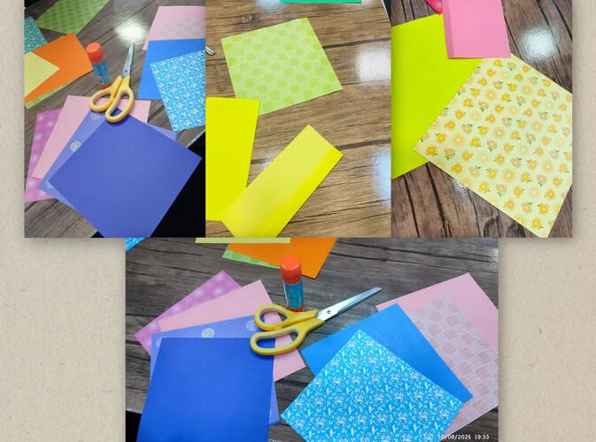 صور لبعض الورق الذي استخدمناه في صنع نموذج الهانبوك وهو يملأ طاولاتنا بألوانه الجميلة. (الصور من زينب نيازي حسن)