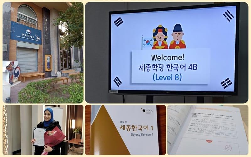 نرى في الصور مقتطفات من رحلتي في تعلم اللغة الكورية على مدار ٣ أعوام، من المستوى الأول إلى المستوى الثامن، واستلامي شهادة نجاح فصلنا في المستوى السادس خلال الحفل الذي أقامه المركز الثقافي الكوري في مصر في فندق شيراتون العام الماضي. (الصور من تصويري الشخصي)