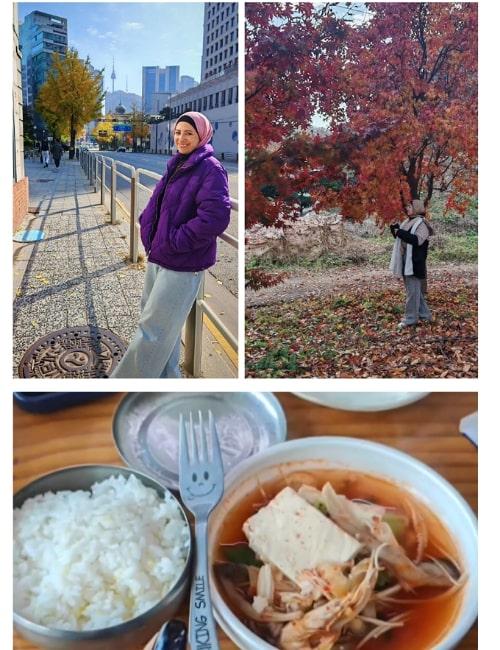 تظهر الصور سارة محمد أثناء رحلتها في كوريا (الصور من سارة محمد وتم أخذ الإذن منها لاستخدامهم في المقال.)