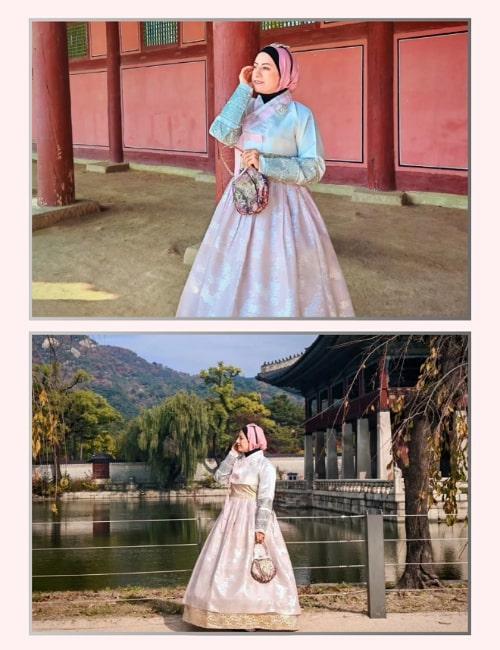 تظهر الصور سارة محمد وهي ترتدي 'الهانبوك' الرداء الكوري التقليدي (الصور من سارة محمد وتم أخذ الإذن منها لاستخدامها في المقال.)