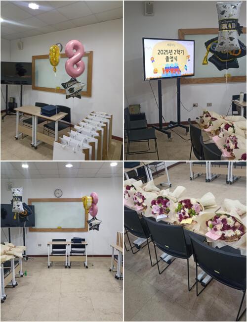 تُظهر الصور لقطات من الديكورات داخل القاعة، إلى جانب باقات الورود والهدايا وشهادات التخرج الخاصة بنا، في أجواء احتفالية مبهجة. (الصور من تصوير المراسلة سارة علي فاضل.)