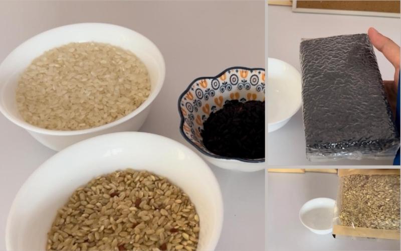 صورة مجمعة لمكونات المستخدمة في طهي الأرز الكوري الأسود. (حقوق ملكية الصور محفوظة للمراسلة الفخرية اية فهمي الحديدي)