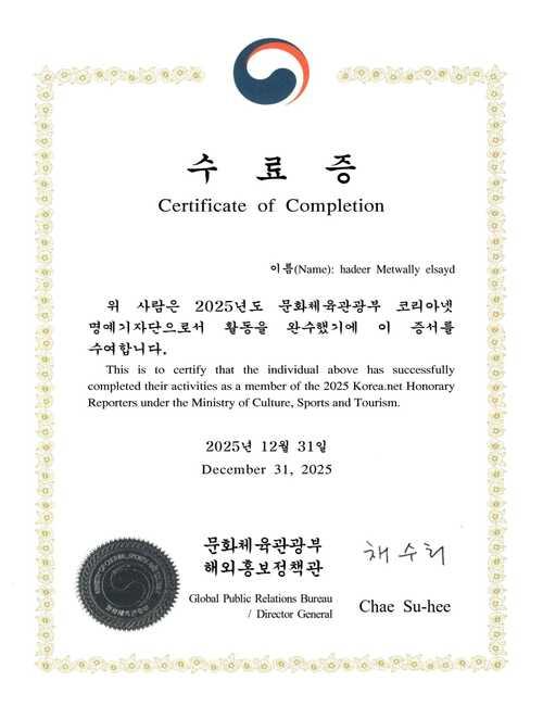 شهادة إتمام برنامج المراسلين الفخريين لعام 2025. (الصورة من المراسلة هدير متولي)