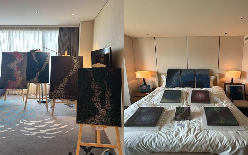 الصورة توضح مجموعة من لوحات الفنانة ميران كو.(الصورة من ميران كو وتم أخذ الإذن لنشرها)