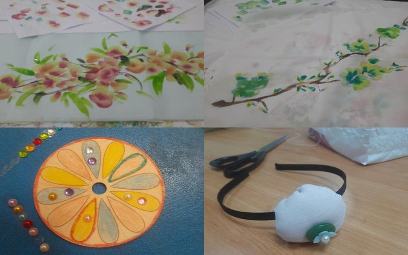 الصورة توضح مقتطفات من تجربتي للعديد من الورش منها: ورشة عمل المانهوا الكورية، ورشة البلبل التقليدي وورشة عمل تاج الجكدوري. (الصورة من المراسلة مريم صلاح)