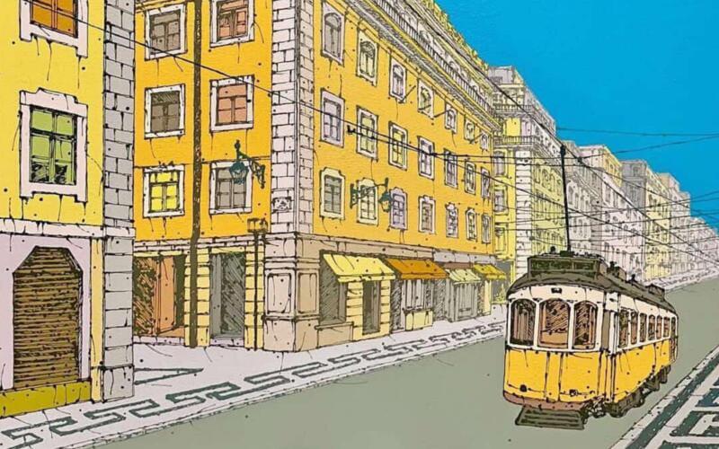 نرى في الصورة لوحة 'لشبونة الصفراء'، وهي واحدة من اللوحات الجميلة للفنانة ييريم لي، والتي أصبحت من مفضلاتي بسبب تفاصيلها المميزة لمشهد العمائر والترام واللون الأصفر في جميع التفاصيل، لوحة دافئة للغاية (الصور من ييريم لي وتم أخذ الإذن لاستخدامها.)