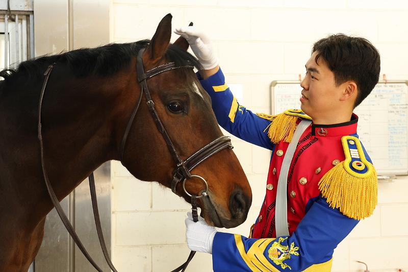 يظهر هنا الطالب الضابط هو جون-سوك (السنة الرابعة) في لحظة تواصل مع حصانه. تبرز وحدة الخيالة، التي تأسست عام 1966، كرمزٍ يجسد الأدوار والقيم المتعددة للأكاديمية العسكرية، يتعلم الطلاب روح »الهوارانغ دو« (النظام الذي يرعى الشباب المتفوقين في الدراسة والفنون القتالية) ويستلهمون عزيمة »هويون جيغي« الراسخة ويكتسبون القوة البدنية والجرأة المطلوبتين لضباط المستقبل الواعدين.