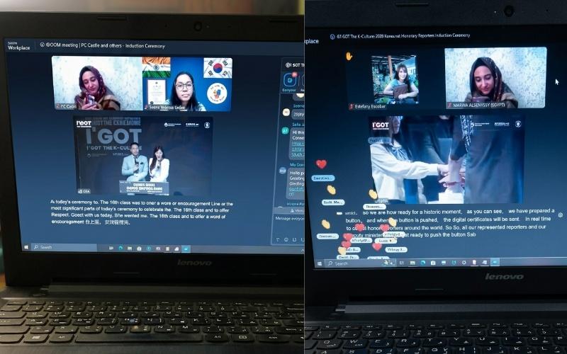 حينما تلتقي العقول المبدعة عبر الشاشات. لحظات تاريخية من مراسم انطلاق الدفعة الـ ١٦ للمراسلين الفخريين. حماس مشترك وانطلاقة جديدة نحو توثيق جماليات الثقافة الكورية. (الصورة من تصويري وتصميمي)
