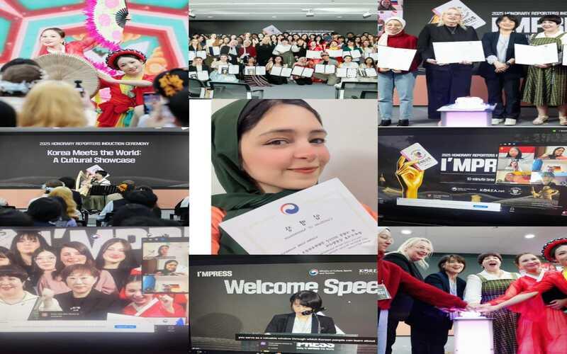هذه الصور المجمعة توضح كل ما قمنا به في الحفل الترحيبي للمراسلين الفخريين ومن انضم إلى الحفل، بالإضافة إلى صورتي مع شهادة تعييني كمراسلة فخرية. (مصدر الصورة: كريمة نبيل وكوريا نت)