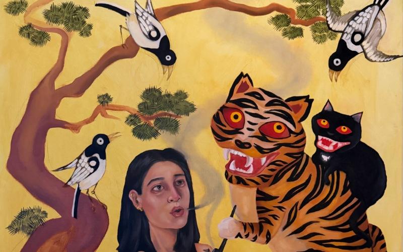 لوحة «التدخين مع النمور» للفنانة هيلين. (المصدر: هيلين، وتم الحصول على إذن الاستخدام)
